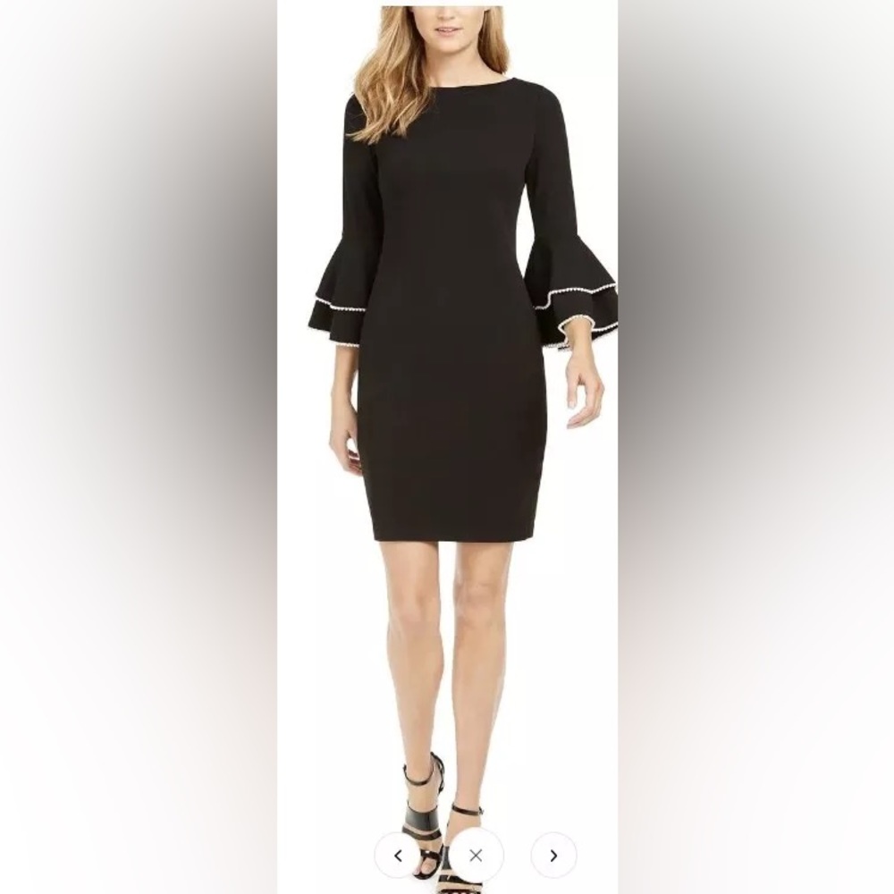 Elegant Black Midi Dress with Flared Sleeves